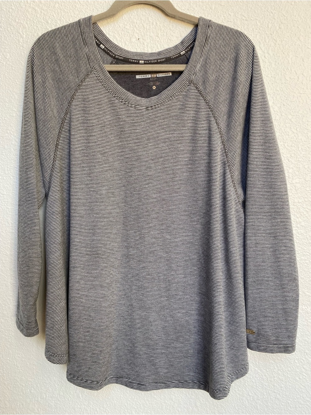 Tommy Hilfiger Gray & White Striped Long Sleeve Tunic Oversized M